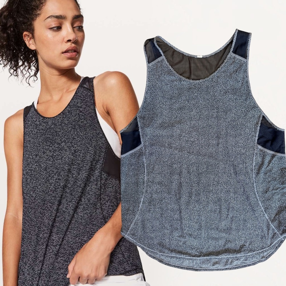 Lululemon Sculpt Tank Top Speckle Dot Mesh Black White Size L